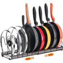 Toplife Pots and Pans Organizer Rack for Cabinet and Countertop, 10+ Pot Lids, Bakeware and Cookware Organizer Rack Holder with 10 Adjustable Compartments