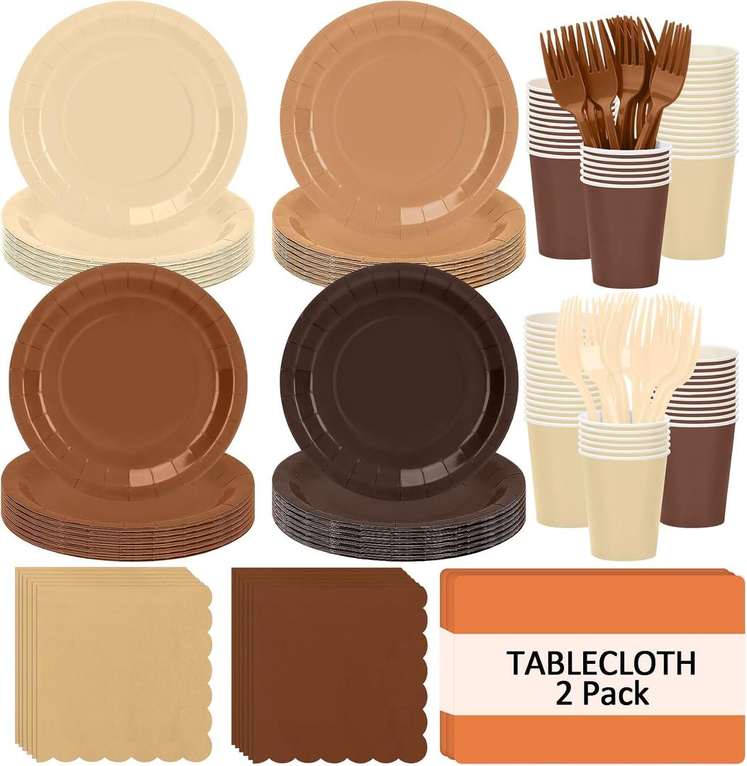 Brown Gradient Party Tableware for 48 Guests, 9-Inch Paper Plates, Serves 48