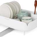 carrotez Split-Design Small Dish Drying Rack, Space-Saving Dish Drainer for Small Kitchen Countertops, Ideal for 12 Person Households or as a Secondary Rack, 9.5''  15.9''  4.9'', White