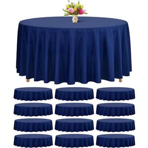 Teruntrue 12 Packs Navy Blue Round Tablecloths 90 inch Round Table Cloth, Washable Polyester Fabric for Wedding Parties Banquet Holiday Dinner Table Decorative, Navy Blue
