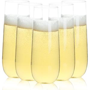 24 Pack 9 oz Stemless Plastic Champagne Flutes, Clear Disposable Champagne Toasting Glasses, Shatterproof and BPA-Free Drinkware for Party & Graduation & Wedding