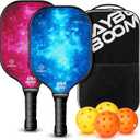 Mayboom Pickleball Paddles Set of 2, USAPA Approved Pickleball Set with 4 Pickleball Balls and Pickleball Bag, Fiberglass Pickle Ball Rackets 2 Pack for Beginner (Blue&Red)