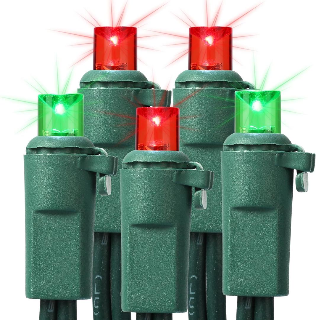 Brizled Red & Green Christmas Tree Lights, 33ft 100 LED 5MM Wide Angle Gentle Twinkle Christmas String Lights, 120V UL Certified Connectable Xmas Tree Light Mini Xmas Light for Tree Party Home Garden