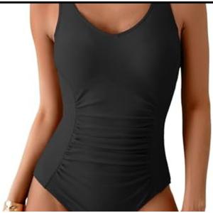 Aidonger One Piece Swimsuit Tummy Control Bathing Suit for Women Ruched Slimming Swim Suit Modest Push Up Swimwear, Size: L
