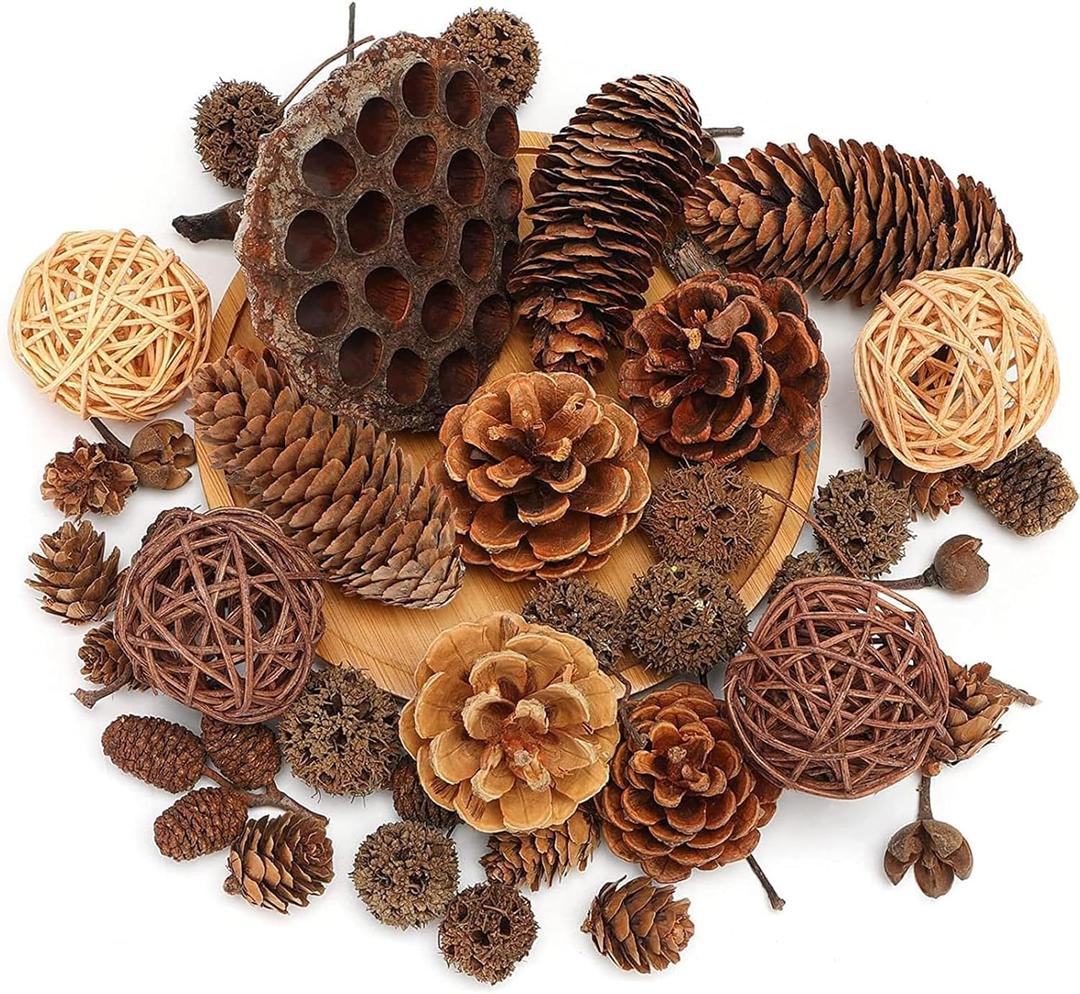 DomeStar 38PCS Pine Cone Set for Bowl Centerpiece - Natural Decor Bowl Fillers with Acorns, Berries and Pinecones Ornament for Home or Festive Display (Style-2)
