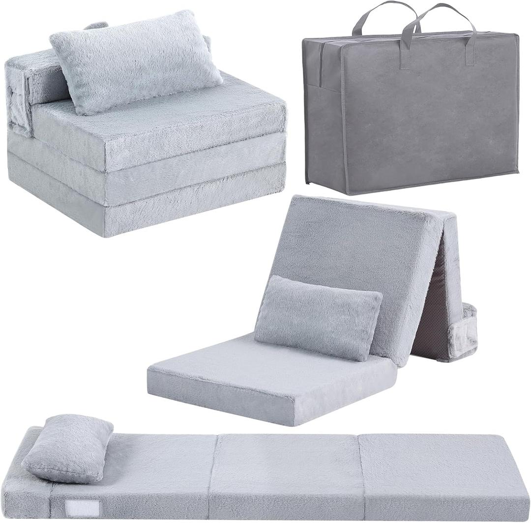 Kids Floor Mat, Trifold Futon Sofa, Portable Folding Play Mats for Playroom, 63x22x3.1 Inch