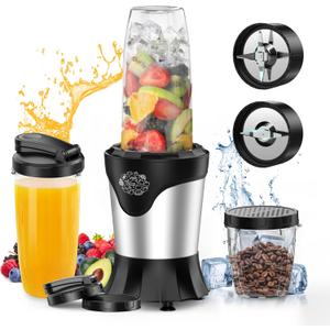 Suavo Smoothie Blender 1100W Portable Personal Blender for Shakes and Smoothies with 2 * 22Oz To-Go Cups & Lids, Includes Portable Coffee Grinder and 10Oz BPA-Free Travel Cup Countertop Mixer
