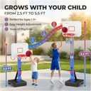 Toddler Basketball Hoop with Ring Toss Game, 2-in-1 Adjustable (2.5–5.5 Ft) Indoor & Outdoor Kids Basketball Set with Mini Balls, Rings, Pump & Stable Base Sports Toy for Boy & Girl Age 1-5