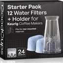 Water Filter Holder and 12 Water Filters for Keurig K-Compact, K-Duo Hot & Iced, K-Duo, K-Duo Essentials, K-Latte - for Use in All Keurig Brewers with Water Reservoir Shorter than 8 Tall