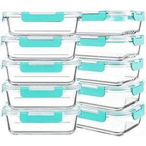 KOMUEE 10 Packs 30 oz Glass Meal Prep Containers, Glass Food Storage Containers with Lids, Airtight Lunch Bento Boxes, Microwave, Oven, Freezer and Dishwasher, Green