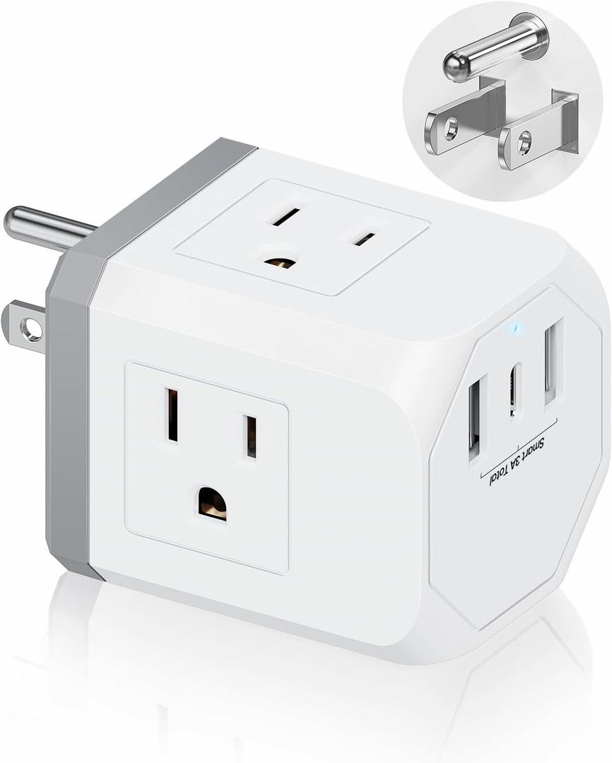6 in 1 Multi-plug Outlet, USB-C Outlet Extender, Wall Outlet Splitter with 3 Outlets and 3 USB Ports (1 USB C), No Surge Protector, for Cruise Ship, Home, Office, ETL Certified