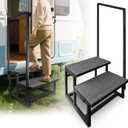 2-Step RV Steps with Handrail, Assist Handle with Anti-Slip Mat & Base Support, Portable Stairs for Elderly, Hot Tub, Camper, Mobility Aid Step Stool
