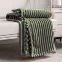 DISSA Fleece Blanket Twin Size 60x80, Olive Green Soft, Plush, Fluffy, Fuzzy, Warm, Cozy Perfect Throw for Couch, Bed, Sofa - with Pompom Fringe - Flannel Blanket Throw Blanket