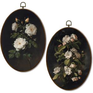 JQF Vintage White Floral Oval Wall Decor, Dark Academia Floral Oval Canvas Wall Art, Moody Cottagecore Flower Botanical Framed Prints Hanging Decor for Home Bedroom Living Room, 8.5x11.5 Inch