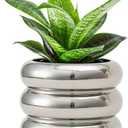 Ceramic Plant Pot Indoor, 4.5 Inch Flower Pot with Drainage Hole, Small Bubble Design Ceramic Planter for Home & Office Decor (Silver), 4.7inch