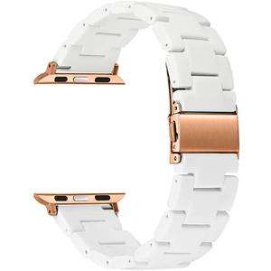 SKYK Resin Watch Bands Compatible with Apple Watch Band 38mm/40mm/41mm/42mm/44mm/45mm/49mm - Stainless Steel Rose Gold Buckle Wristband Replacement iWatch Series Ultra 8 7/6/5/4/3/2/1 /SE (White)