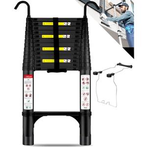 16.5 FT Telescoping Ladder with Stabilizers, Adjustable Multi-Purpose Collapsible Extension with Hooks & Wheels, Heavy Duty 330 lbs Max Capacity, Ideal for Home and Outdoor Work,Black