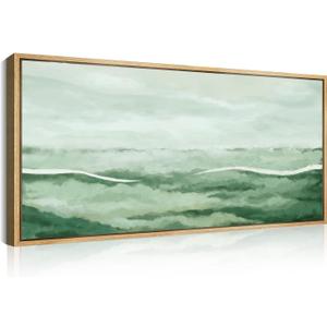 Large Green Wall Art 20x40 Inch Green Abstract Wall Decor Framed Neutral Painting for Living Room Bedroom Dining Room