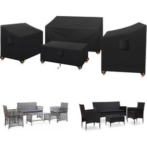 SIRUITON Patio Furniture Covers 4 Piece Set, Outdoor Furniture Cover Waterproof, Patio Furniture Set Covers, Heavy Duty Durable and Water Resistant Fabric, Fit for Chairs, Couch, Coffee Table, Black