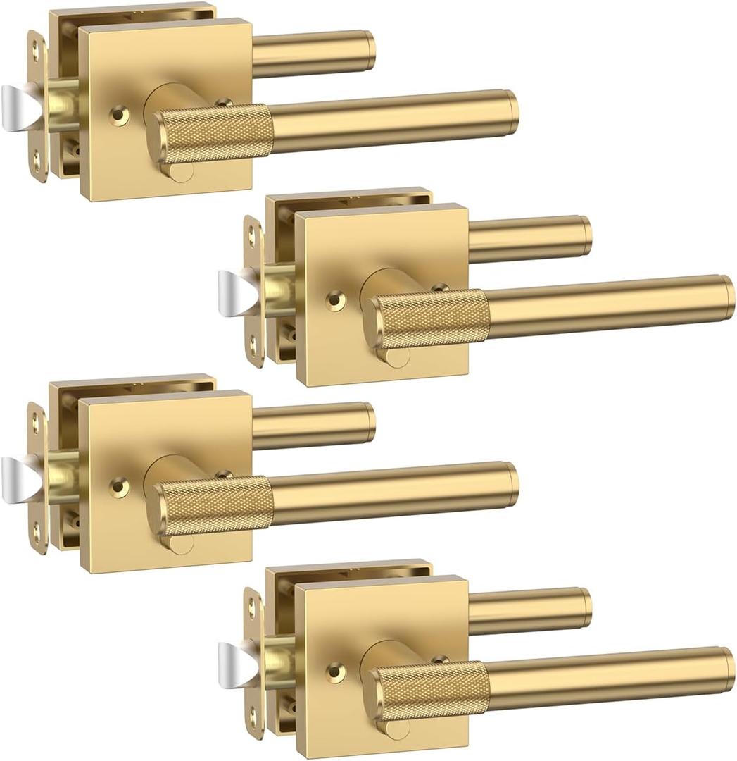 Asidrama 4 Pack Privacy Champagne Bronze Door Knob with Lock, Door Handles Interior for Bedroom or Bathroom, Heavy Duty Door Lever with Reversible Interior Door Handle for Left Right Sided Doors