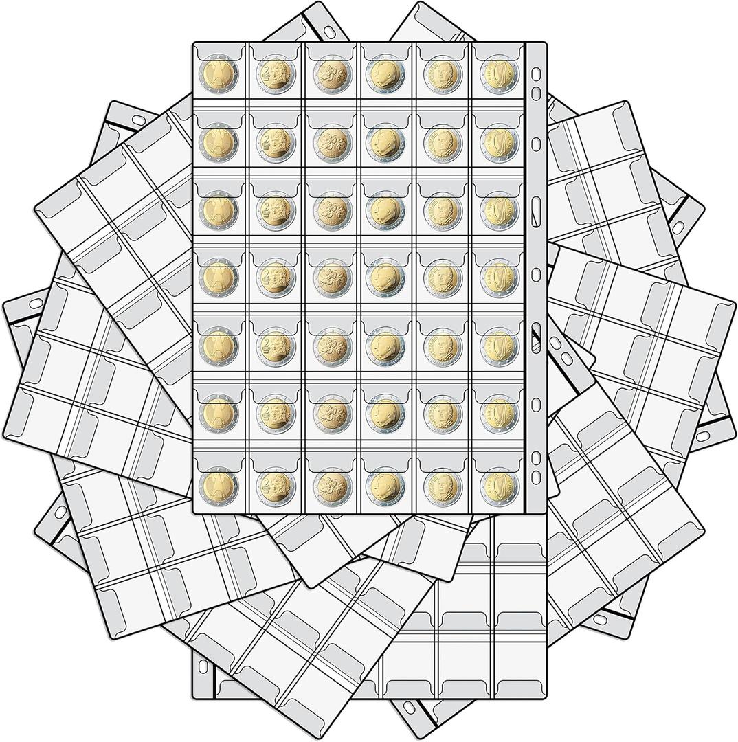 2 x 10 Sheets 420 Pocket Coin Collection Binder Pages Coin Holder Protector Sheets Coins Book Album Sleeves with Standard 9 Hole Coin Collection Supplies for Coin Quarter Dime Penny Silver Dollar Stamp