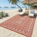 Garvee Reversible Outdoor Rug 6x9 for Patio, Waterproof Outdoor Area Rug, Modern Medallion Indoor Outdoor Rugs, Plastic Straw Rug for RV, Camping, Deck, Vintage Terracotta