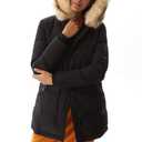Women's Padded Jacket, Ladies Fur Hooded Thickened Vegan Down Long Parka Winter Outwear Warm Puffer Coat XS-XXL (L, Black)