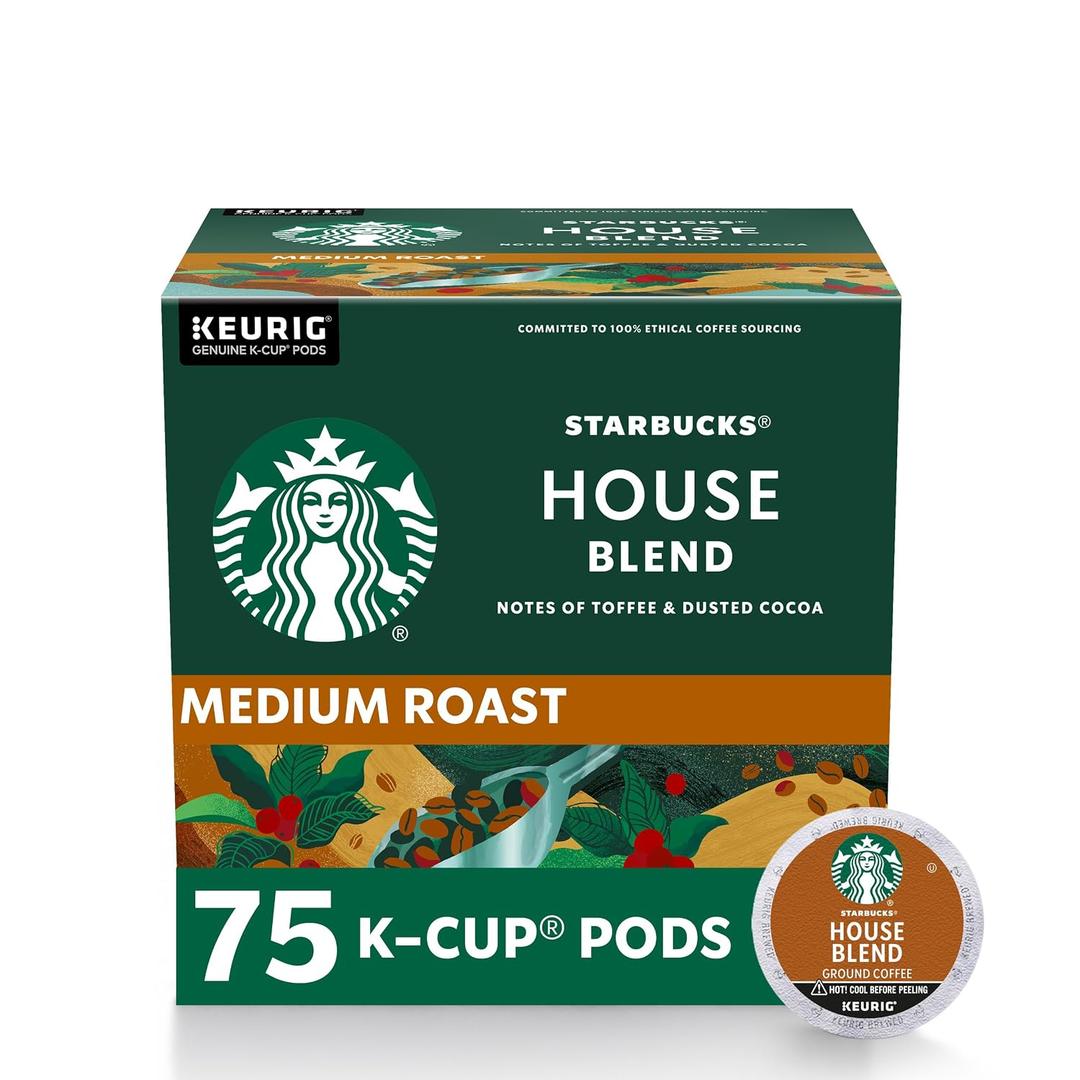 Starbucks K-Cup Coffee Pods, Medium Roast, House Blend for Keurig Coffee Makers, 100% Arabica, 1 Box (75 Pods)
 BB 10/24/26