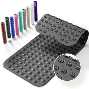 Non-Slip Bath Tub Mat, 39x16 Inch Extra Large Shower Mat with Drain Holes & Suction Cups, Machine Washable, Black
