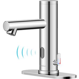 Achelous Automatic Touchless Bathroom Sink Faucet with Deck Plate,Hands Free Infrared Sensor Basin Faucet with Temperature Control, Battery Powered Sensor Bathroom Tap,Chrome