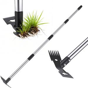 Weed Puller Tool with Long HandleAdjustable Long Manual Weeder Remover Tool2 in 1 Hand Weed Rake and Garden Hoe for Gardening, Uprooting Weeding Tool for Yard, Lawn, Patio, Garden