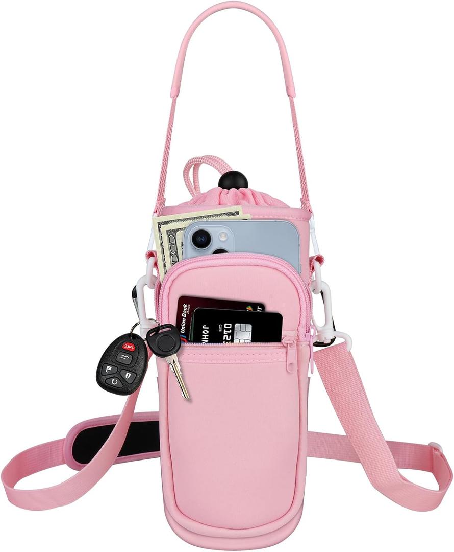 Water Bottle Holder with Strap, Water Bottle Carrier Bag with Phone Pocket, Shoulder Hand Strap Insulated Neoprene 32/40 oz Water Bottle Sleeve for Walking Hiking Camping Gym