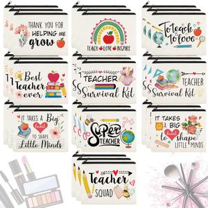 Irenare 30 Pcs Teacher Appreciation Gifts Bulk Thank You Makeup Bags for Women Canvas Cosmetic Pouch with Zipper Educators School Appreciation Gifts Bulk for Teacher Week