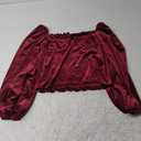 R.Vivimos Women's Fall Velvet Long Sleeves Square Neckline Casual Vintage Crop Tops Blouse (X-Large, WineRed)