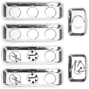 Okllen Set of 6 Small Magnetic Parts Trays, Stainless Steel Magnetic Tray Set for Mechanic's, Extra Strong Magnetic Tool Trays Holder for Socket Screw Nuts Bolts Metal Parts, 8"x2.5"/3.6"x2.5"