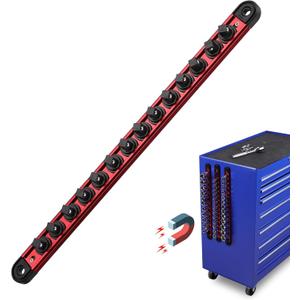 Magnetic Socket Holder Organizer Set: 3/8 Detachable Socket Trays Socket Organizer for Tool Box Drawer Holds 14-Piece Standard Size Sockets for Automotive Mechanic Garage(Red)