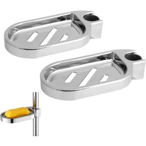 2PCS Soap Dish for Shower Rod, Soap Plates Smooth Bathroom Holder Adjustable Shower Rod Rail Slide Soap Dish Holder Tray for Bathroom Gadget