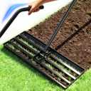 Lawn Leveling Rake, 30" x 10" Stainless Steel Head, Ergonomic Bent Handle, Level Soil & Sand, 6ft Long Handle for Yard, Garden, Sports Field
