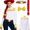 xianhsuxo 4PC Women's Adult Girls Cowgirl Costume Shirt Hair Bowtie Set Cosplay Outfit Cosplay (S)
