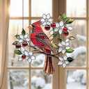 Cardinal Memorial Acrylic Suncatcher Stained Glass Effect Window Car Hanging Christmas Ornament Indoor Outdoor Decor Garden Sympathy Sun Catcher Panel for Family for Women Mom Grandma