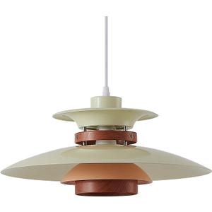 Modern Decor Adjustable Pendant Lamp Kitchen Island, Aluminum and Wood Finish,1-Light E26 Base Ceiling Hanging Light for Dining Room Shop Restaurant (Beige+Dark Wood Grain, 40cm)