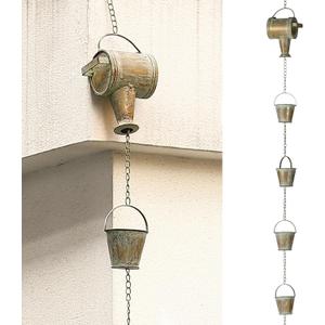Jemeni 8.5Ft Length Iron Watering Can & Buckers Rain Chain, Replacement Downspout for Gutters Outside Jemeni 8.5Ft Length Iron Watering Can & Buckers Rain Chain, Replacement Downspout for Gutters Outside