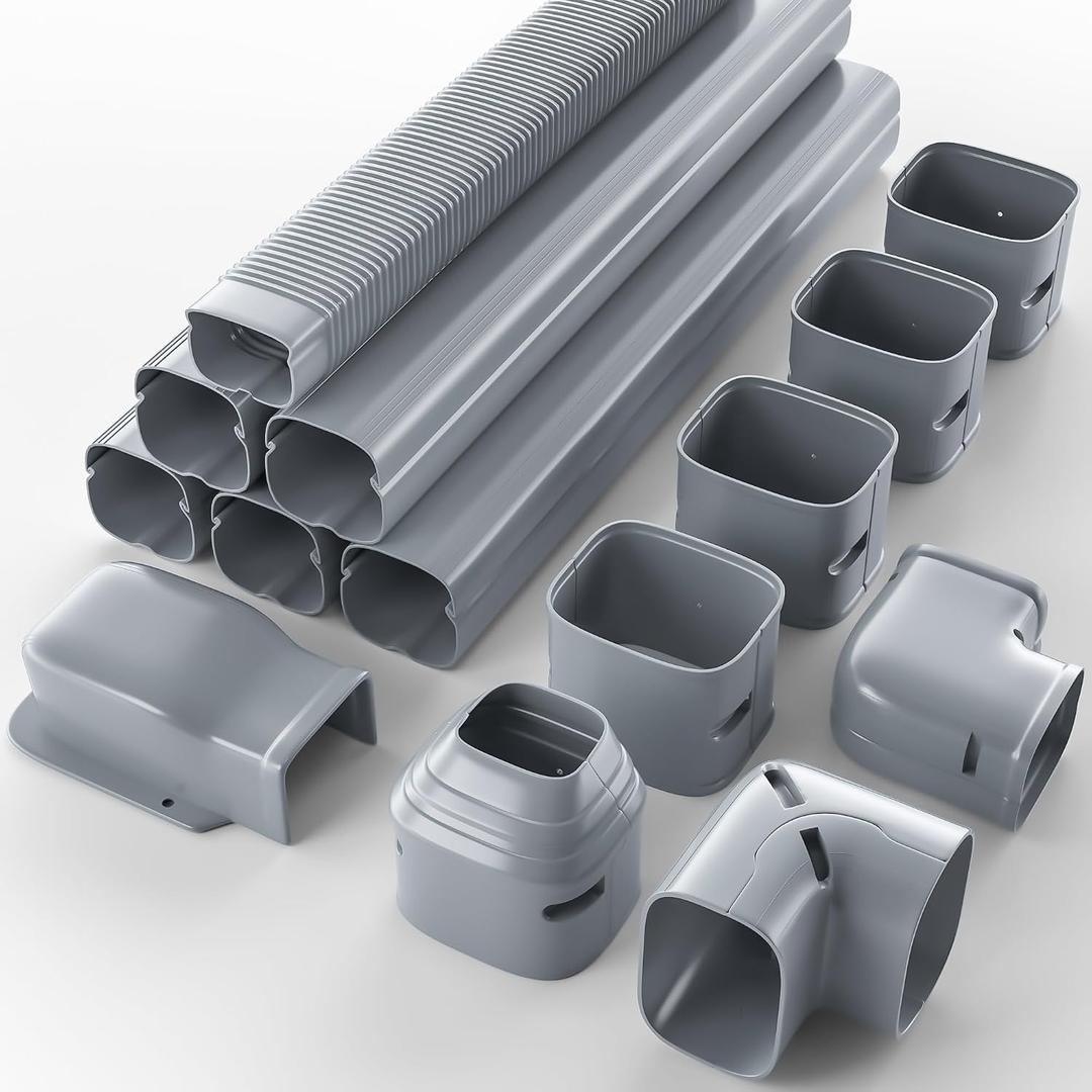 4'' 19.5Ft Mini Split Line Set Cover Kit for Minisplit Ductless Linset Air Conditioners and Heat Pumps, Central AC Decorative Upgraded UV-Proof Strong & Durability PVC Pipe, Gray