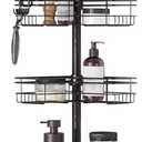 Zenna Home Tension Pole Shower Caddy Corner Organizer, Adjustable Standing Shower Caddy with 4 L-shaped Baskets and Hooks, Rust Resistant Bathroom Tension Rod Organizer, 60 to 97 Inch, Bronze