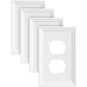 4-Pack Duplex Outlet Cover, Natural Bamboo Fiber Switch Plates and Outlet Covers, White Decorative Wall Plates for Electrical Outlets, 1 Gang Receptacle Cover, Corrosion Resistant