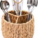 KOLWOVEN Wicker Flatware Organizer, Kitchen Utensil Holder for Countertop, Silverware Caddy Natural Woven Flatware Caddy with 3 Compartments, Cooking Utensil Organizer