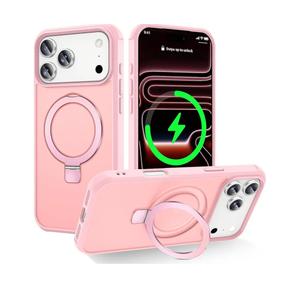 CHAOFEnG Magnetic Compatible with iPhone 17 Pro Max Case with Stand Military Grade Drop Tested Compatible with Magnet Ring Translucent Slim Hard Back Soft Edge, Pink Amazon's Choice