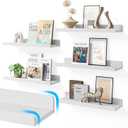 YUFLINX 16White Floating Shelves for Wall with Anti-Crash Design Set of 6,Nursery Book Shelves for Room Decor/Storage/Display,Hanging Wall Shelves for Bedroom, Bathroom, Living Room,Kids Room