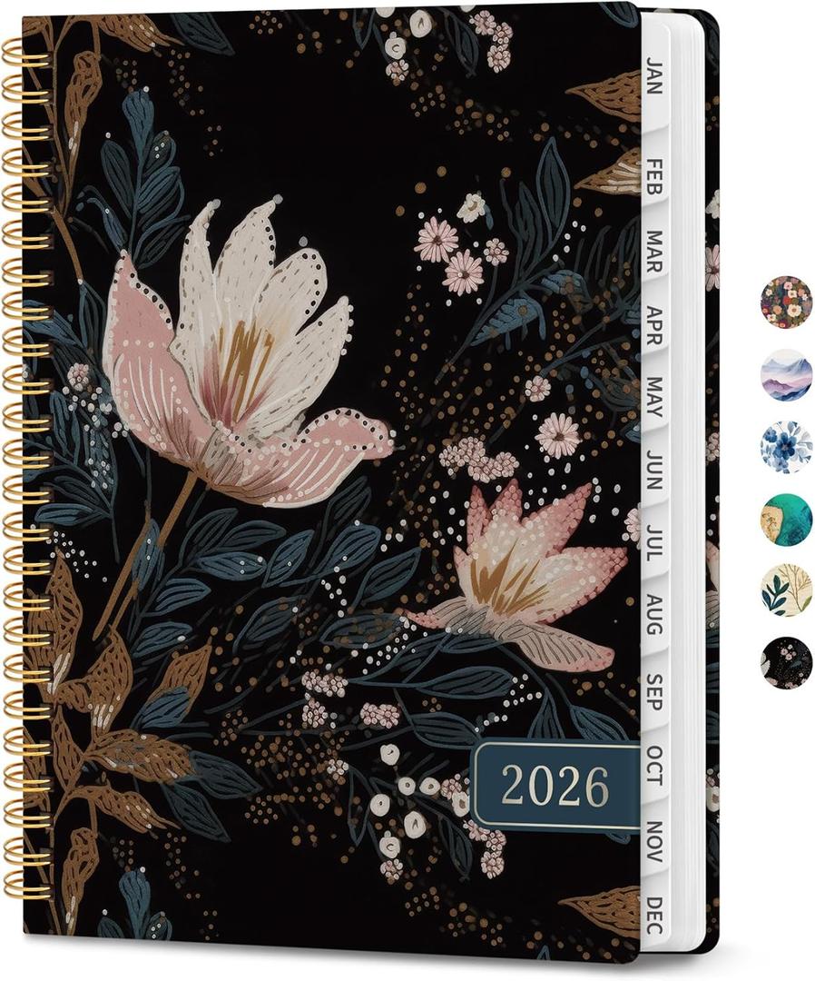 2026 Planner, Weekly and Monthly Planner for Women, January 2026 - December 2026, Hardcover 2026 Calendar Planner Book with Tabs, Inner Pocket, Spiral Bound, Perfect for Office Home School Supplies - A5 (6.3" x 8.5"), Vintage Petals