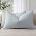 12x20 Pillow Covers Set of 2 Decorative Linen Lumbar Pillow Covers Solid handcrafted Striped Cushion Covers for Bed Soft Modern Farmhouse Neutral Pillowcase for Couch Bedroom Living Room (Sky Blue)